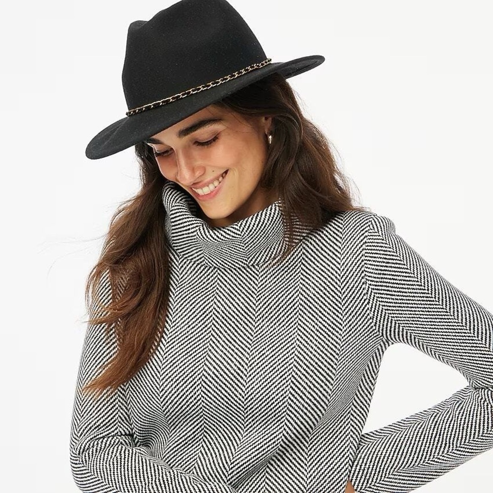 J. Crew Long Sleeve Funnelneck Pullover Black White Herringbone Size S